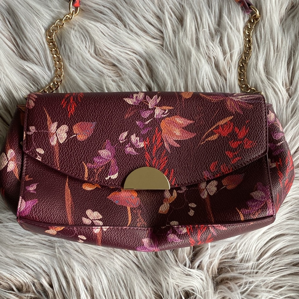 a new day Burgundy Floral Chain Clutch